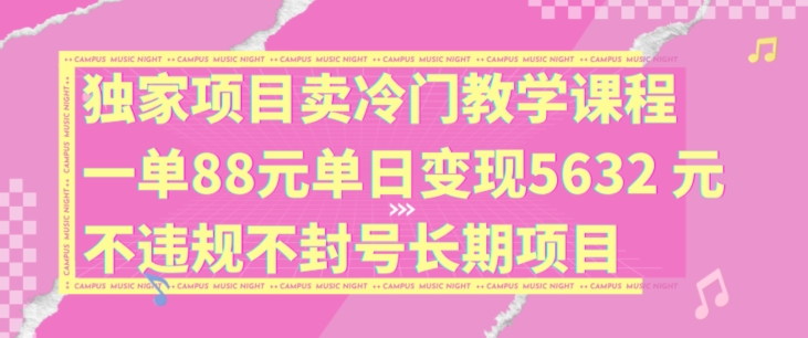 独家项目卖冷门教学课程一单88元单日变现5632元违规不封号长期项目【揭秘】-铭创资源库