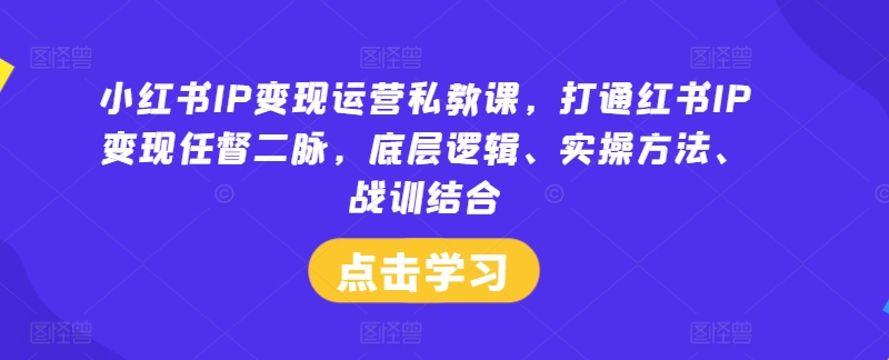 小红书IP变现运营私教课，打通红书IP变现任督二脉，底层逻辑、实操方法、战训结合-铭创资源库