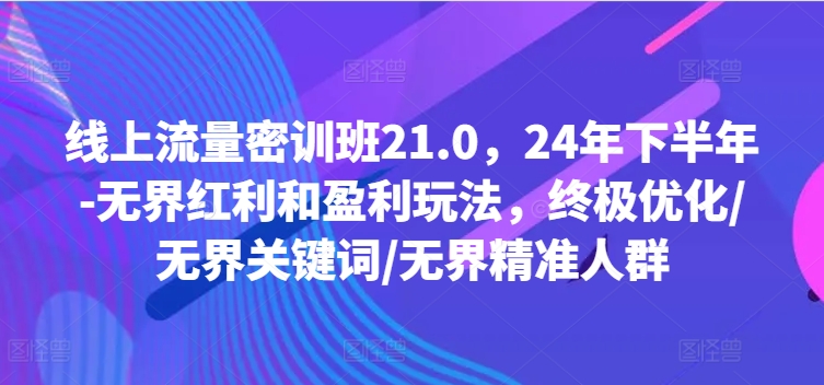 线上流量密训班21.0，24年下半年-无界红利和盈利玩法，终极优化/无界关键词/无界精准人群-铭创资源库