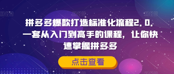 拼多多爆款打造标准化流程2.0，一套从入门到高手的课程，让你快速掌握拼多多-铭创资源库