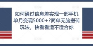 如何通过信息差实现一部手机单月变现5000+?简单无脑搬砖玩法,快看看适不适合你【揭秘】-铭创资源库