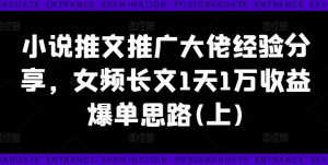 小说推文推广大佬经验分享,女频长文1天1万收益爆单思路(上)-铭创资源库