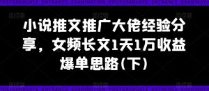 小说推文推广大佬经验分享,女频长文1天1万收益爆单思路(下)-铭创资源库