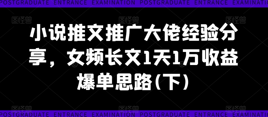 小说推文推广大佬经验分享，女频长文1天1万收益爆单思路(下)-铭创资源库