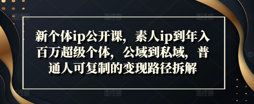 新个体ip公开课，素人ip到年入百万超级个体，公域到私域，普通人可复制的变现路径拆解-铭创资源库