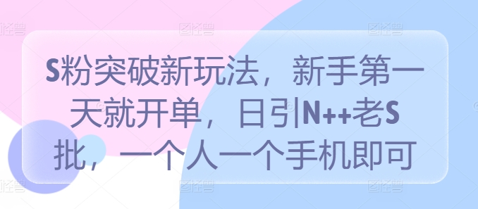 S粉突破新玩法，新手第一天就开单，日引N++老S批，一个人一个手机即可【揭秘】-铭创资源库