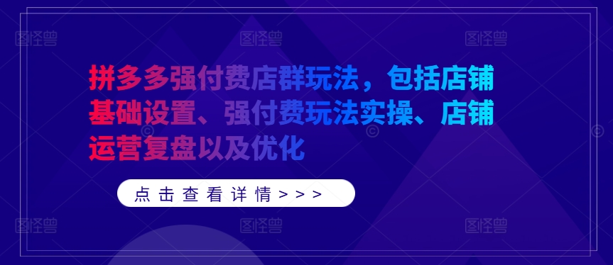 拼多多强付费店群玩法，包括店铺基础设置、强付费玩法实操、店铺运营复盘以及优化-铭创资源库