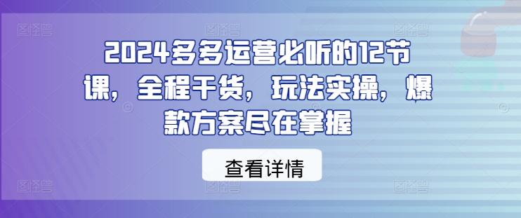 2024多多运营必听的12节课，全程干货，玩法实操，爆款方案尽在掌握-铭创资源库