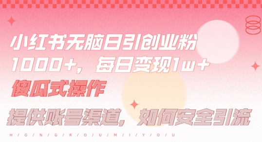 小红书无脑每日引流创业粉500+，小白每天只花半小时，躺赚长尾收益【揭秘】-铭创资源库