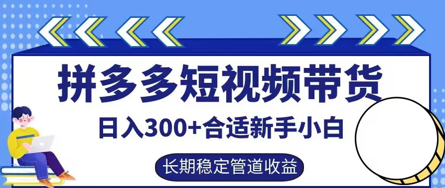 拼多多短视频带货日入300+有长期稳定被动收益，合适新手小白【揭秘】-铭创资源库
