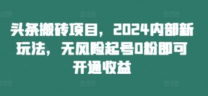 头条搬砖项目,2024内部新玩法,无风险起号0粉即可开通收益-铭创资源库