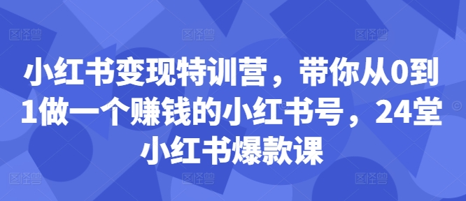 小红书变现特训营，带你从0到1做一个赚钱的小红书号，24堂小红书爆款课-铭创资源库