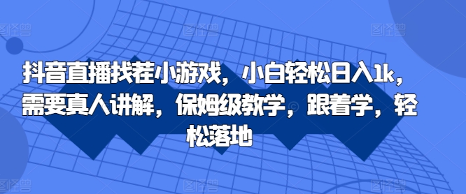 抖音直播找茬小游戏，小白轻松日入1k，需要真人讲解，保姆级教学，跟着学，轻松落地【揭秘】-铭创资源库
