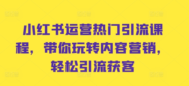 小红书运营热门引流课程，带你玩转内容营销，轻松引流获客-铭创资源库