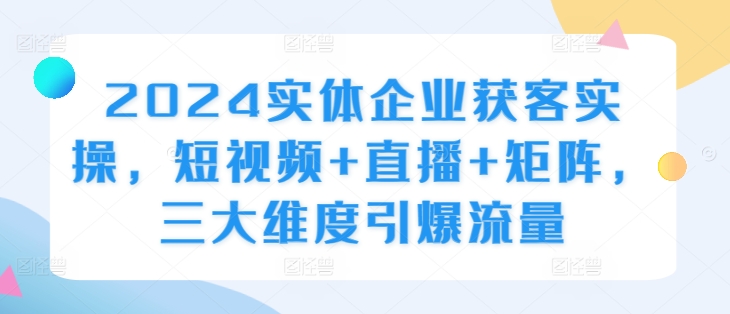 2024实体企业获客实操，短视频+直播+矩阵，三大维度引爆流量-铭创资源库