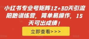 小红书专业号矩阵12+30天引流陪跑训练营,简单易操作,15天可出成绩!-铭创资源库