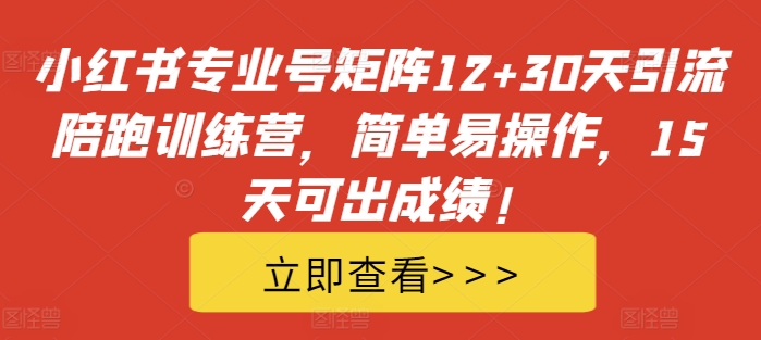 小红书专业号矩阵12+30天引流陪跑训练营，简单易操作，15天可出成绩!-铭创资源库