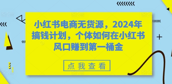 小红书电商无货源，2024年搞钱计划，个体如何在小红书风口赚到第一桶金-铭创资源库
