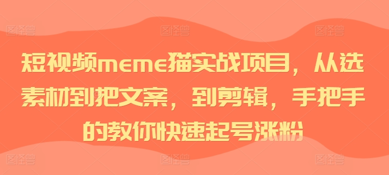 短视频meme猫实战项目，从选素材到把文案，到剪辑，手把手的教你快速起号涨粉-铭创资源库