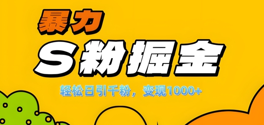 单人单机日引千粉，变现1k+，S粉流量掘金计划攻略【揭秘】-铭创资源库