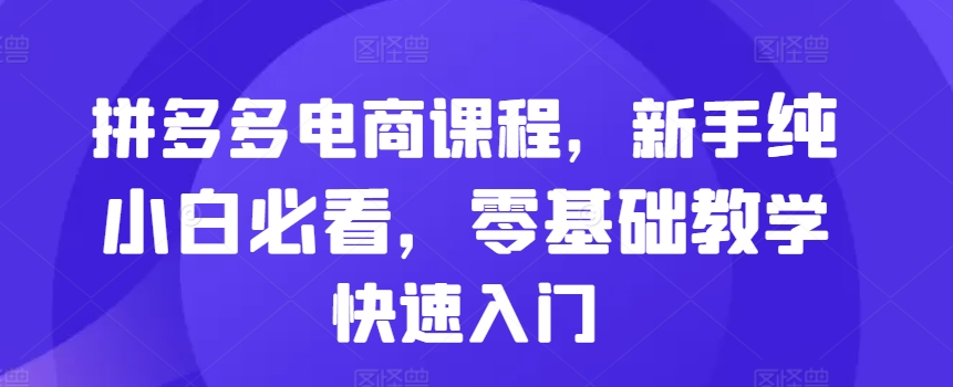 拼多多电商课程，新手纯小白必看，零基础教学快速入门-铭创资源库