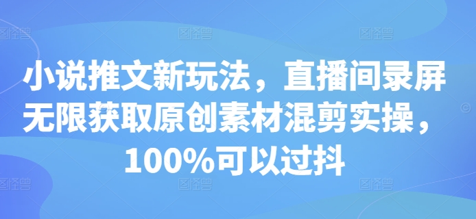 小说推文新玩法，直播间录屏无限获取原创素材混剪实操，100%可以过抖-铭创资源库
