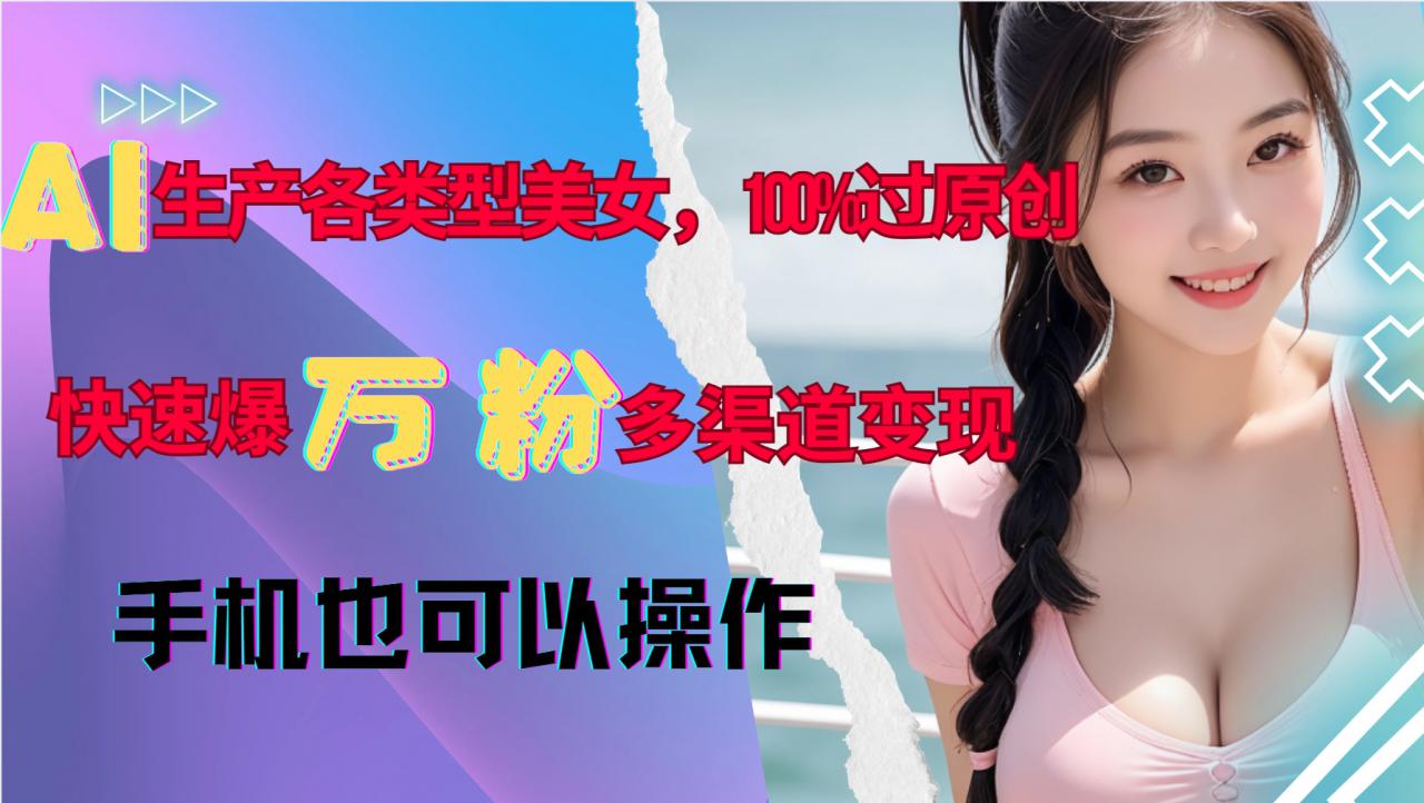 AI生产各类型美女，100%过原创，快速爆万粉，多渠道变现，新手可做-铭创资源库