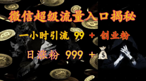 微信超级流量入口揭秘:一小时引流 99 + 创业粉,日涨粉 999 +-铭创资源库