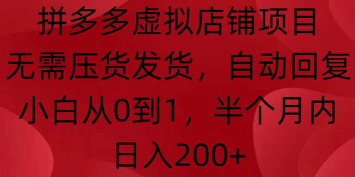 拼多多虚拟店铺项目，无需压货发货，自动回复，小白从0到1，半个月内日入200+【揭秘】-铭创资源库