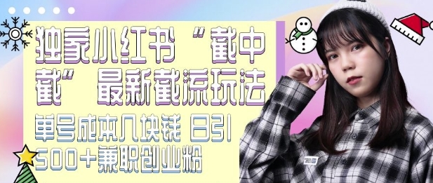 最新小红书截流玩法 独家截中截 单号成本几块钱 日引500+CY粉JZ粉-铭创资源库