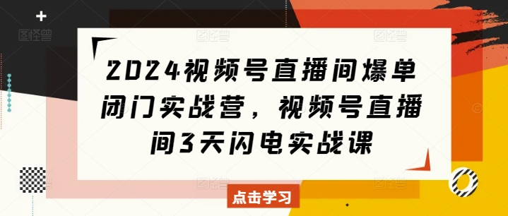 2024视频号直播间爆单闭门实战营，视频号直播间3天闪电实战课-铭创资源库