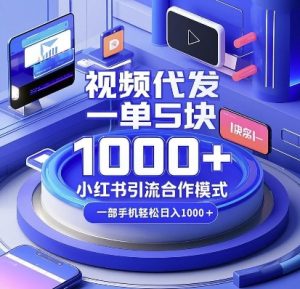 视频代发，一单5块，小红书引流合作模式，一部手机轻松日入多张【揭秘】-铭创资源库