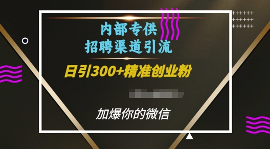 内部招聘渠道日引流300+创业粉，加爆你的微信【揭秘】-铭创资源库