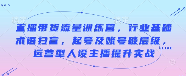 直播带货流量训练营，行业基础术语扫盲，起号及账号破层级，运营型人设主播提升实战-铭创资源库