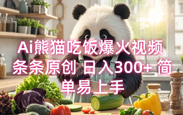 Ai熊猫吃饭爆火视频 条条原创 日入300+ 简单易上手-铭创资源库
