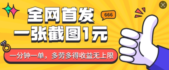 全网首发，一张截图1块钱，一分钟一单，多劳多得，收益无上限-铭创资源库