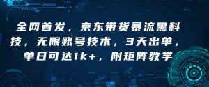 全网首发,京东带货暴流黑科技,无限账号技术,3天出单,单日可达1k+,附矩阵教学【揭秘】-铭创资源库