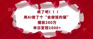 疯了吧！用AI做了个“会做饭的猫”，播放200万，单日变现1k-铭创资源库