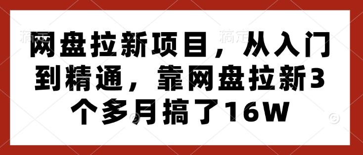 网盘拉新项目，从入门到精通，靠网盘拉新3个多月搞了16W-铭创资源库