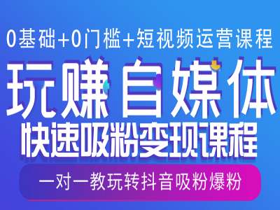 0基础+0门槛+短视频运营课程，玩赚自媒体快速吸粉变现课程，一对一教玩转抖音吸粉爆粉-铭创资源库