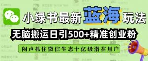 小绿书无脑搬运引流，全自动日引500精准创业粉，微信生态内又一个闷声发财的机会-铭创资源库