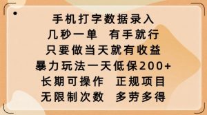 手机打字数据录入，几秒一单，有手就行，只要做当天就有收益，暴力玩法一天低保2张-铭创资源库