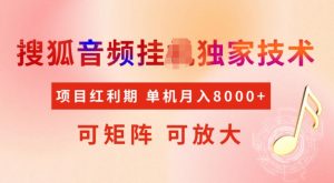 首发搜狐音频挂JI,项目红利期,可矩阵可放大,稳定月入5k【揭秘】-铭创资源库
