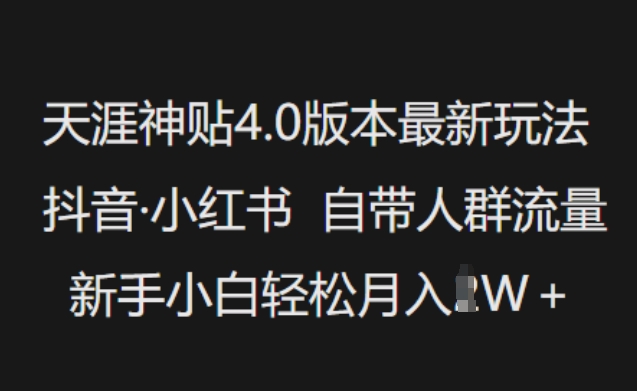 天涯神贴4.0版本最新玩法，抖音·小红书自带人群流量，新手小白轻松月入过W-铭创资源库