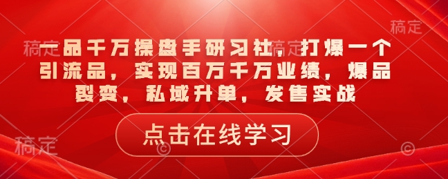 一品千万操盘手研习社，打爆一个引流品，实现百万千万业绩，爆品裂变，私域升单，发售实战-铭创资源库