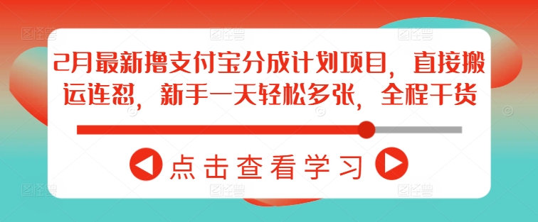 2月最新撸支付宝分成计划项目，直接搬运连怼，新手一天轻松多张，全程干货-铭创资源库