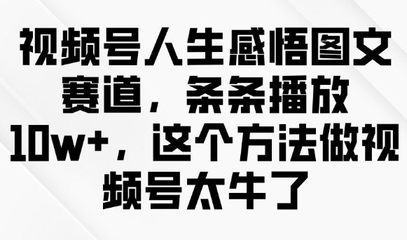 视频号人生感悟图文赛道，条条播放10w+，这个方法做视频号太牛了-铭创资源库