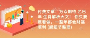付费文章:万众期待 乙巳年 生肖解析大文! 你只要照着做,一整年都会财福顺利 (超细节整理)-铭创资源库