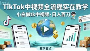 TikTok中视频全流程实操教学，小白做tk中视频，日入百刀-铭创资源库