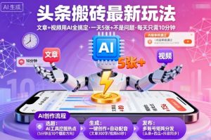 头条搬砖最新玩法,文章+视频用AI全搞定,一天5张+不是问题,每天只需10分钟-铭创资源库